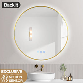 700mm Backlit Yellow Gold Round LED Mirror | Motion Sensor & Antifog Bathroom Mirror NZ - NZHomeware