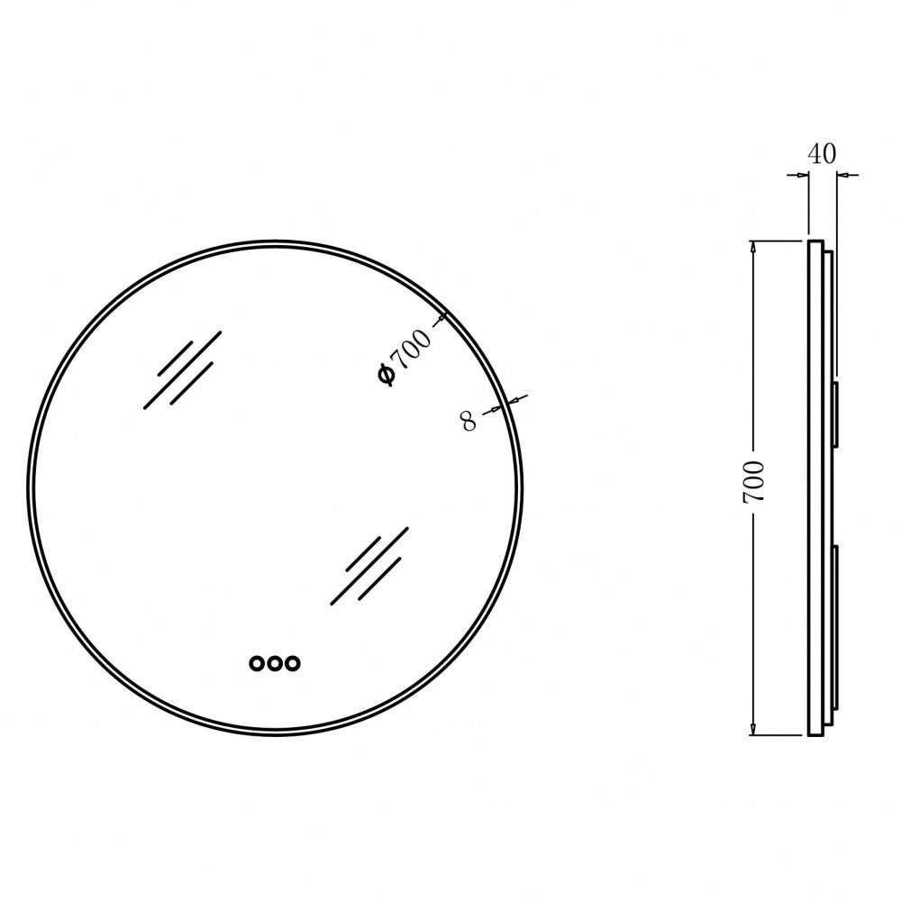 700mm Backlit Yellow Gold Round LED Mirror | Motion Sensor & Antifog Bathroom Mirror NZ size guide 1