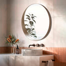 700mm Round Bathroom Vanity Decor MDF Frame Wall Mirror 2 Bracket Storage Shelf Half Moon Border - NZHomeware