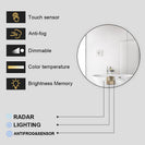 700x700mm Round LED Mirror with Motion Sensor Auto On Demister Backlit Touch Switch 3 Colours Lighting Frameless - NZHomeware