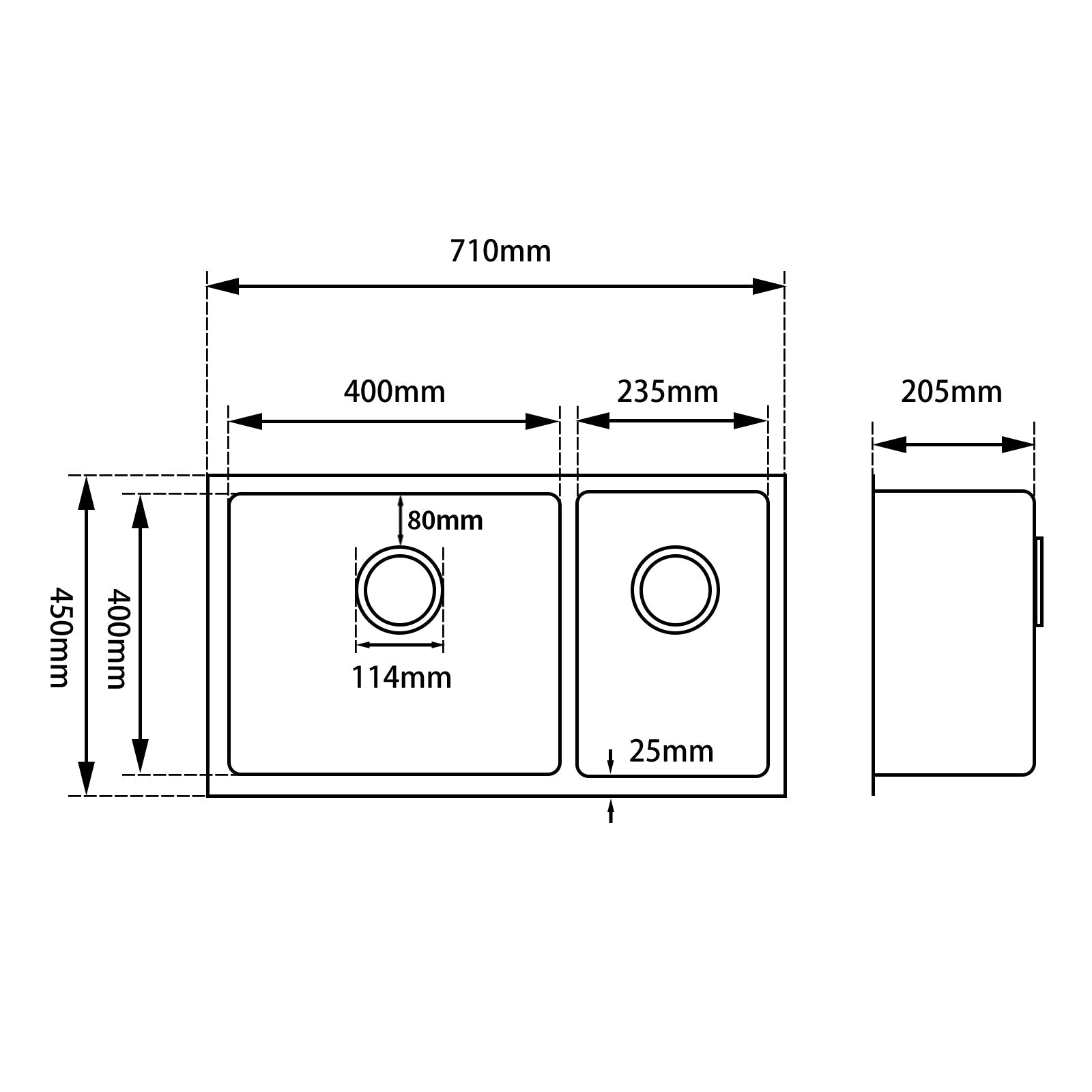 710x450x205mm 1.2mm Handmade Round Corners Double Bowls Top / Undermounted / Flush Mounted Kitchen Sink  With Overflow Corrosion Resistant Oilproof Easy To Clean Scratch Resistant size guide 1