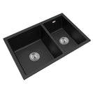 710x450x205mm Black Granite Quartz Stone Kitchen Sink Double Bowls Top/Undermount with Overflow - NZHomeware
