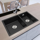 710x450x205mm Black Granite Quartz Stone Kitchen Sink Double Bowls Top/Undermount with Overflow - NZHomeware