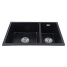 710x450x205mm Black Granite Quartz Stone Kitchen Sink Double Bowls Top/Undermount with Overflow - NZHomeware