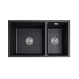 710x450x205mm Black Granite Quartz Stone Kitchen Sink Double Bowls Top/Undermount with Overflow - NZHomeware