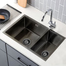 710x450x205mm Dark Grey Stainless Steel Handmade Double Bowls Top/Undermounted Kitchen Sinks With Overflow - NZHomeware