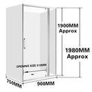 750*900*750mm 1900mm Height 3 - Side Swing Door Rectangle Shower Box - NZHomeware