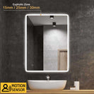 750x600mm Rectangle LED Mirror with Motion Sensor Auto On Demister Touch Switch 3 Colours Lighting on Rim Frameless PC Lampshade - NZHomeware