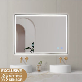 750x600x40mm Rectangle LED Mirror with Motion Sensor Auto On Demister Touch Sensor Switch Wall Mounted Horizontal or Vertically - NZHomeware