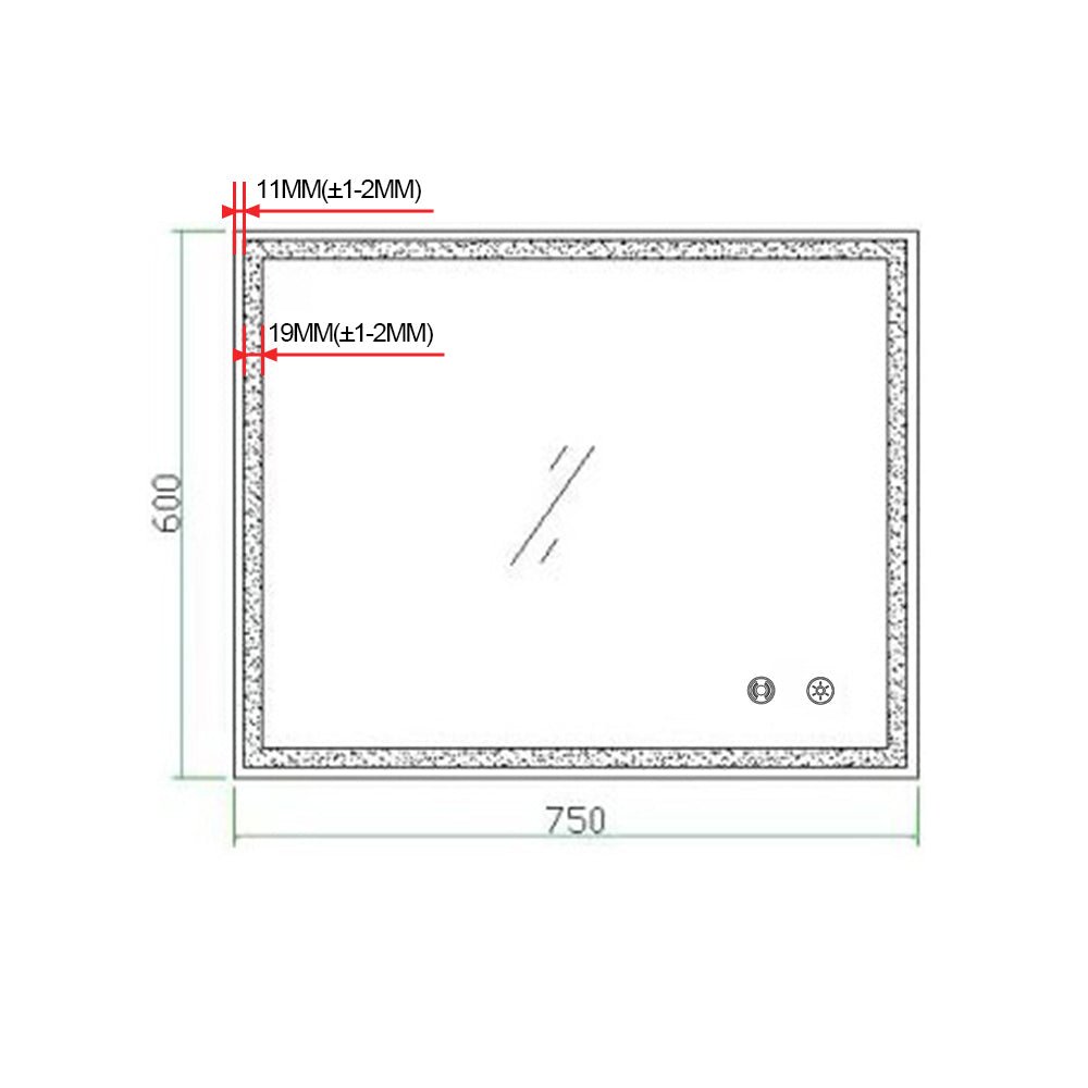 750x600x40mm Rectangle LED Mirror with Motion Sensor Auto On Demister Touch Sensor Switch Wall Mounted Horizontal or Vertically size guide 1