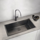 760x450x205mm Dark Grey Stainless Steel Handmade Single Bowl Top/Undermounted Kitchen/Laundry Sinks With Overflow - NZHomeware