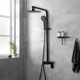 8 inch Round Bottom Water Inlet Black Twin Shower Set With Mixer - NZHomeware