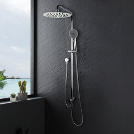 8 inch Round Chrome Twin Shower Set Top/Bottom Water Inlet with Brass Handheld Shower - NZHomeware