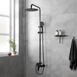8 inch Round Matt Black Twin Shower Set Bottom Inlet - NZHomeware