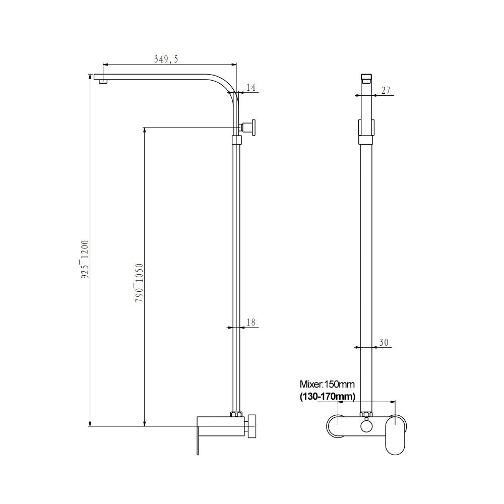 8 inch Square Chrome Bottom Water Inlet Twin Shower Set With Mixer size guide 1
