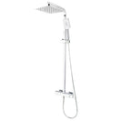 8 inch Square Chrome Twin Shower Set with Thermostatic Mixer Bottom Water Inlet Adjustable Rail - NZHomeware