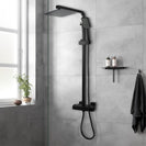 8 inch Square Matte Black Twin Shower Set with Thermostatic Mixer Bottom Water Inlet Adjustable Rail - NZHomeware