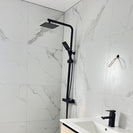 8 inch Square Matte Black Twin Shower Set with Thermostatic Mixer Bottom Water Inlet Adjustable Rail - NZHomeware
