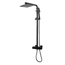 8 inch Square Matte Black Twin Shower Set with Thermostatic Mixer Bottom Water Inlet Adjustable Rail - NZHomeware