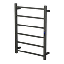 800Hx400Wx110D mm Square Matte Black Heated Towel Rail With Timer 6 Bars - NZHomeware