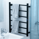 800Hx400Wx110D mm Square Matte Black Heated Towel Rail With Timer 6 Bars - NZHomeware