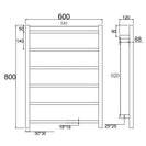 800x600x120mm Square Matt Black Electric Heated Towel Rack 6 Bars - NZHomeware