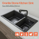 860x460x220mm Black Granite Stone Kitchen Laundry Sink Double Bowls Top/Undermount - NZHomeware