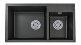 860x460x220mm Black Granite Stone Kitchen Laundry Sink Double Bowls Top/Undermount - NZHomeware
