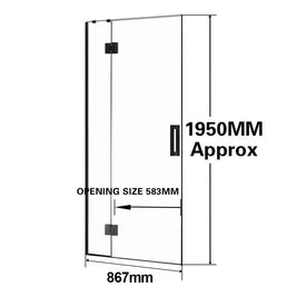 900*1950mm Black Frameless Shower Door Only - NZHomeware