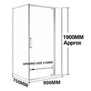 900*750*1900mm Swing Shower Glass Door and Return Only - NZHomeware