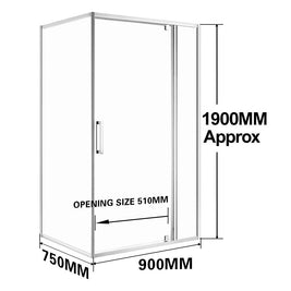 900*750*1900mm Swing Shower Glass Door and Return Only - NZHomeware