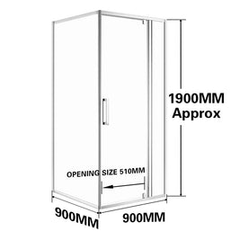 900*900*1900mm Swing Shower Glass Door and Return Only - NZHomeware