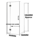 900*900*1950mm Gunmetal Grey Frameless Shower Door & Return Panel | 10mm Safety Glass Only NZ - NZHomeware