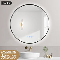900mm Backlit Gunmetal Grey Frame Round LED Mirror with Motion Sensor Auto On - NZHomeware