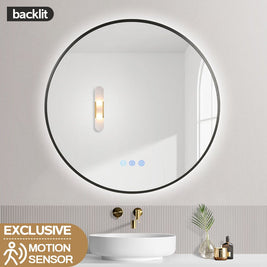 900mm Backlit Gunmetal Grey Frame Round LED Mirror with Motion Sensor Auto On - NZHomeware