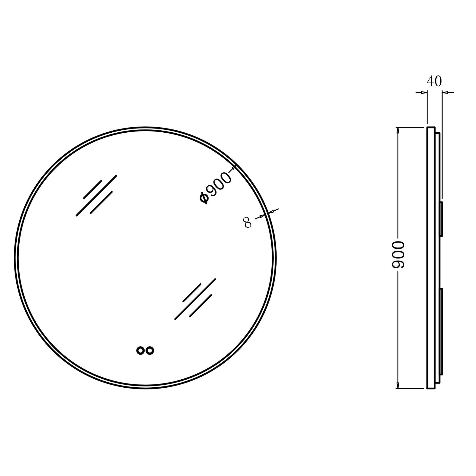 900mm Round LED Bathroom Mirror Gunmetal Grey Backlit with Motion Sensor & Anti Fog size guide 1