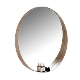 900mm Round Bathroom Vanity Decor MDF Frame Wall Mirror 2 Bracket Storage Shelf Half Moon Border - NZHomeware