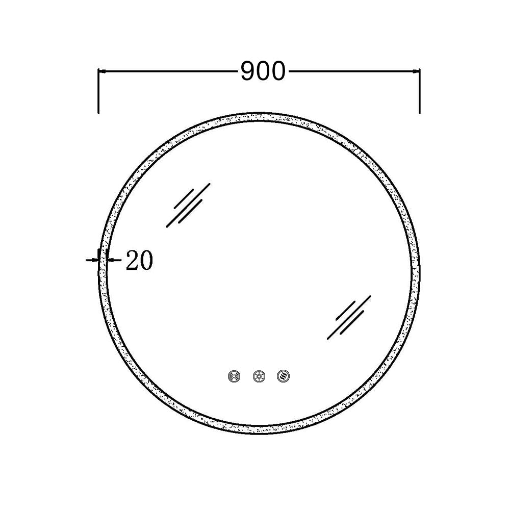 900mm Round LED Mirror Demister Motion Sensor size guide 1