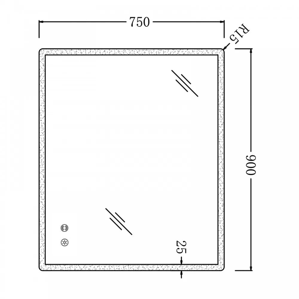 900x750mm Rectangle LED Mirror with Motion Sensor Auto On Demister 3 Colours Lighting on Rim Frameless size guide 1
