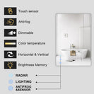900x750mm Rectangle LED Mirror with Motion Sensor Demister Backlit Touch Switch 3 Colours Lighting Frameless - NZHomeware