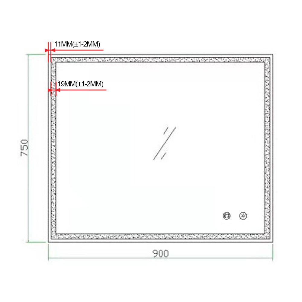 900x750x40mm Rectangle LED Mirror with Motion Sensor Auto On Demister Touch Sensor Switch Wall Mounted Horizontal or Vertically size guide 1