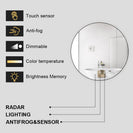 900x900mm Round LED Mirror with Motion Sensor Auto On Demister Backlit 3 Colours Lighting - NZHomeware