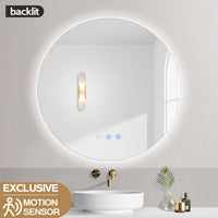 900x900mm Round LED Mirror with Motion Sensor Auto On Demister Backlit 3 Colours Lighting - NZHomeware