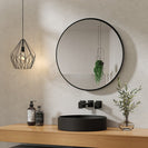 900x900x20mm Black Aluminum Framed Round Bathroom Wall Mirror - NZHomeware