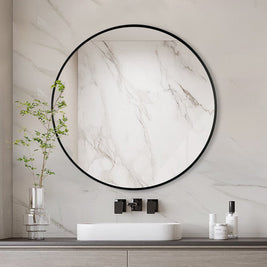 900x900x20mm Black Aluminum Framed Round Bathroom Wall Mirror - NZHomeware