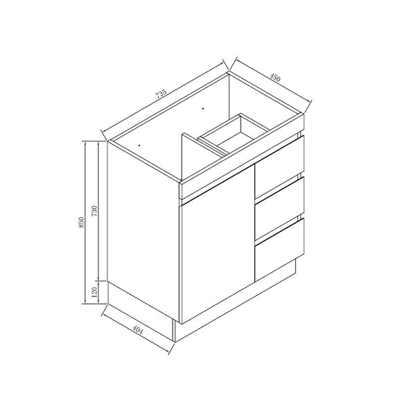 MADRID 750MM Plywood Floor Standing Vanity - Light Oak size guide 2