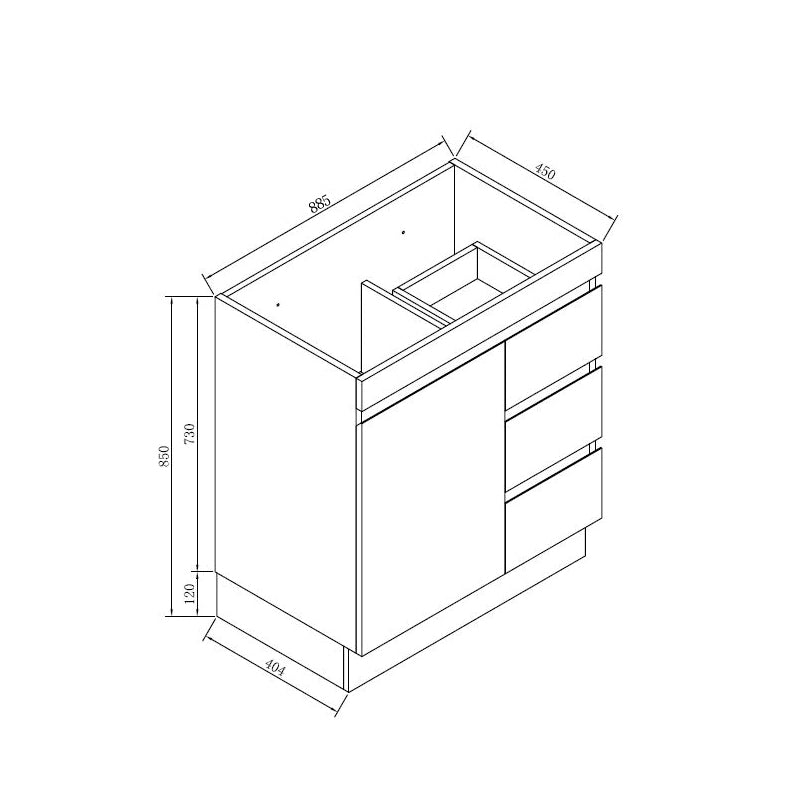 MADRID 900MM PLYWOOD FLOOR STANDING VANITY - LIGHT OAK size guide 2