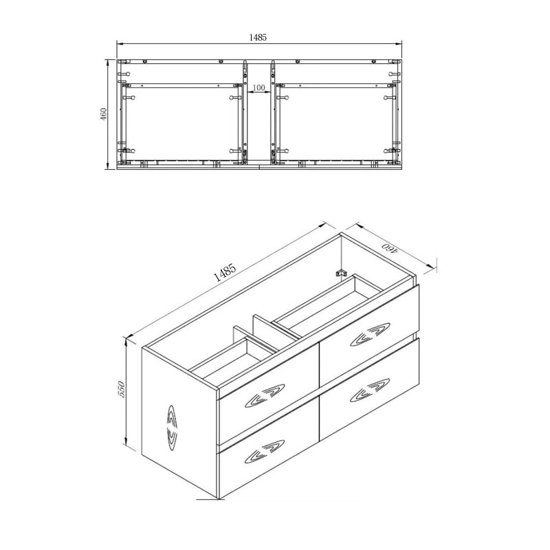 NELSON 1500MM Plywood Wall Hung Vanity - Gloss White Single Bowl size guide 1