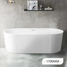 1700x750x580mm Flutted V-Groove Bathtub Freestanding Acrylic Apron Gloss White Bath Tub