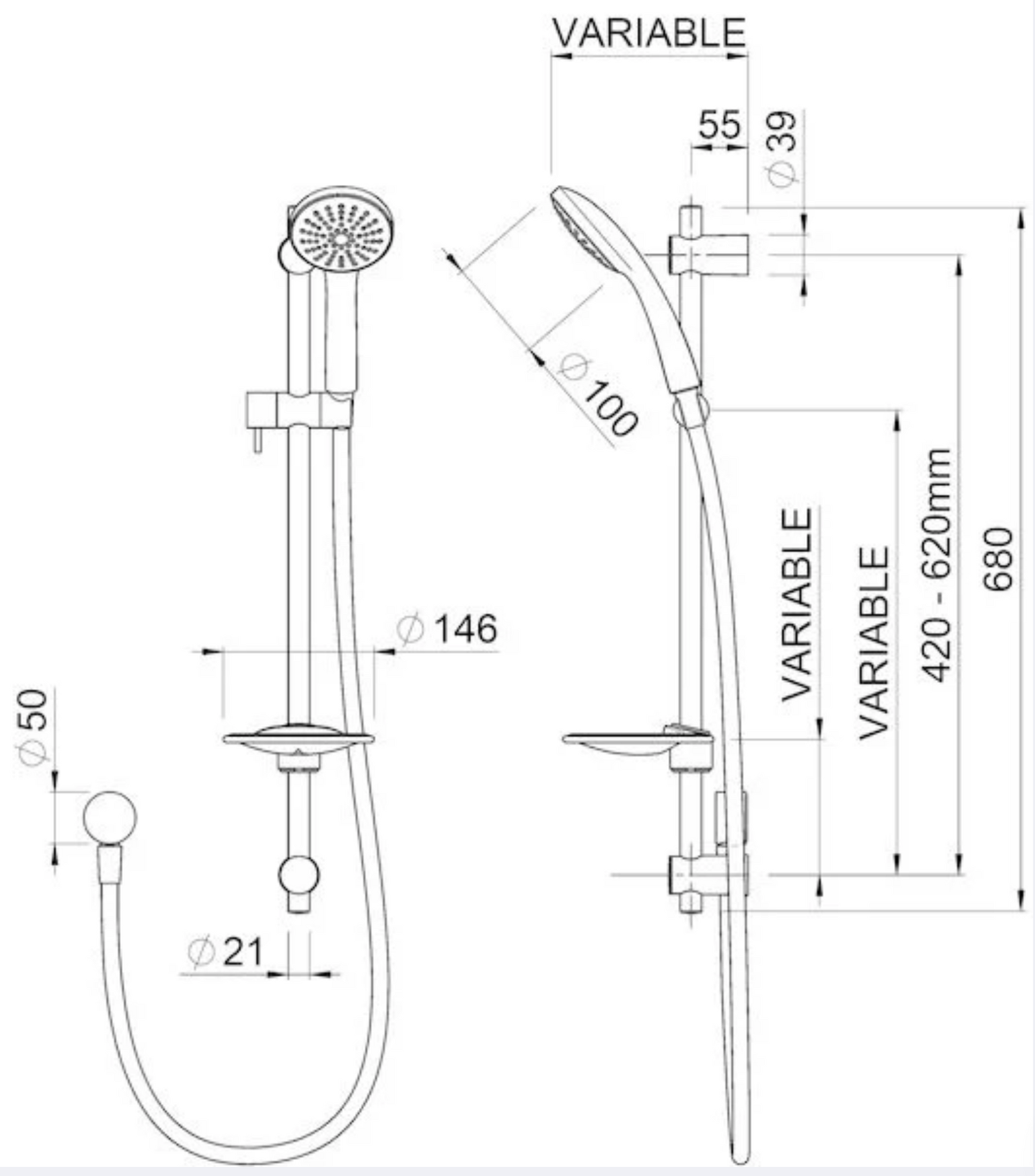 All Pressures Basin Mixer/Shower Slide/Shower Mixer Bathroom Combo Set size guide 1